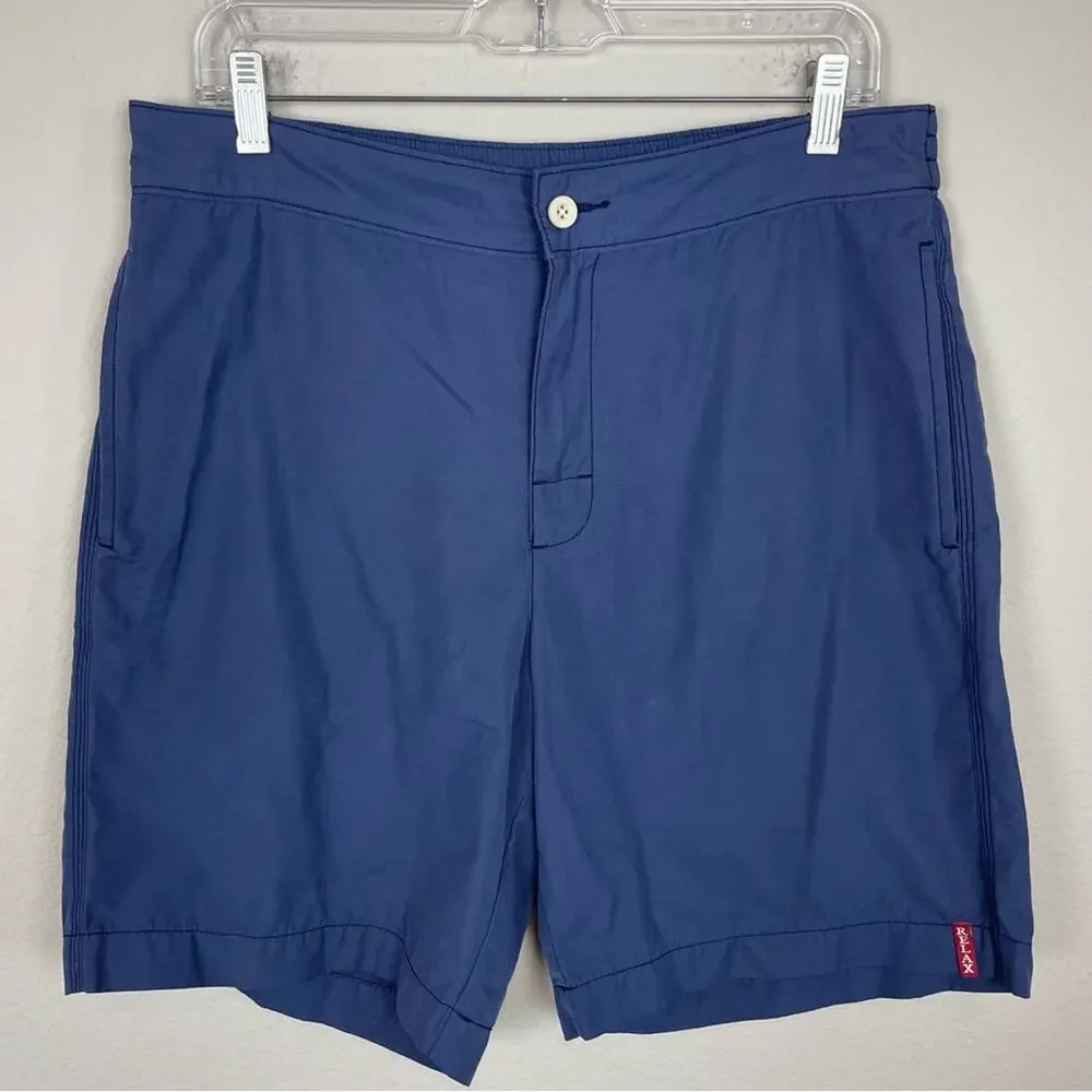 Tommy Bahama Navy Flat Front Swim Trunks Medium